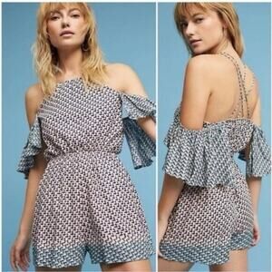 Anthropologie Elevenses Madalenna Ruffle Sleeve Romper